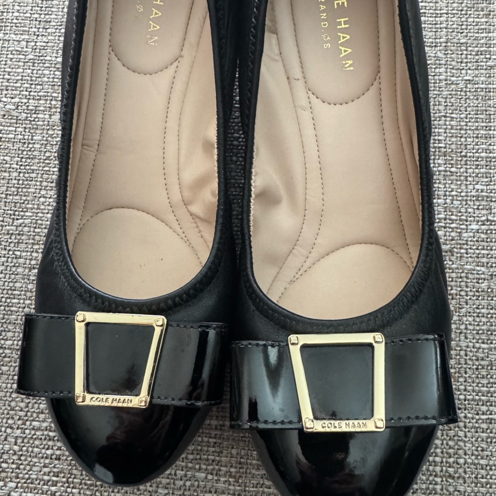 Cole Haan Black Wedge Ballet Flats with Gold Buckle - Picture 6 of 10